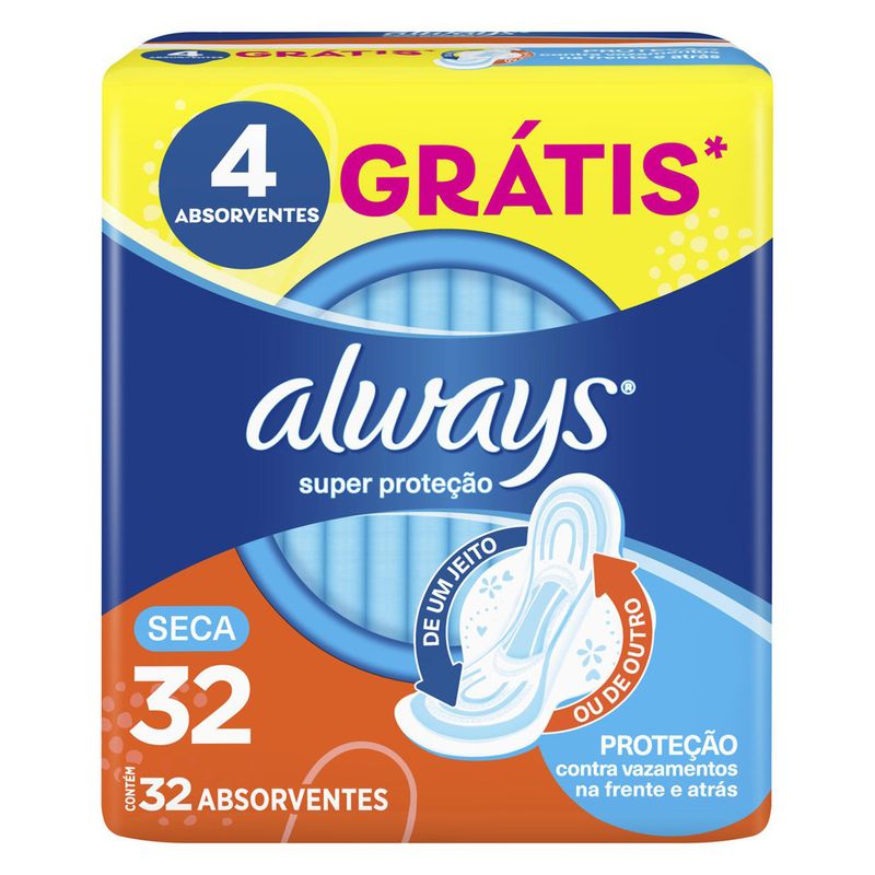 Absorvente-Externo-Always-Super-Protecao-Cobertura-Seca-com-Abas-Com-32-Unidades