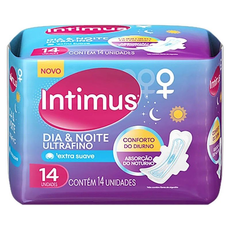 Absorvente-Externo-Intimus-Dia-e-Noite-Ultrafino-Cobertura-Suave-com-Abas-Com-14-Unidades