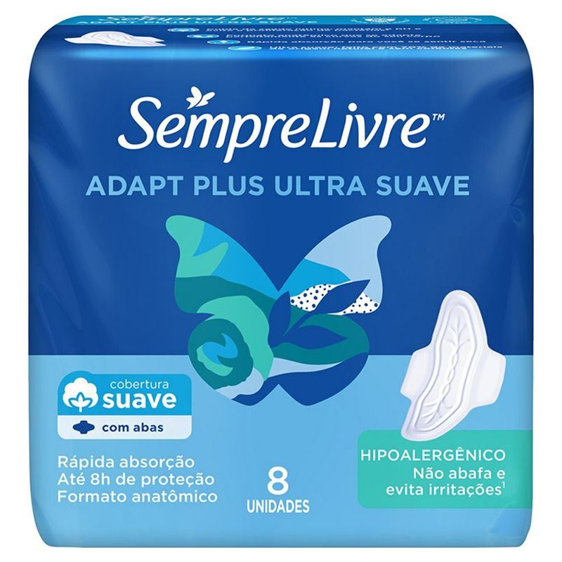Absorvente-Externo-Sempre-Livre-Adapt-Plus-Cobertura-Suave-com-Abas-Com-8-Unidades