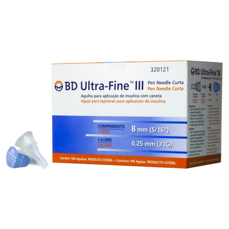 Agulha-Descartavel-BD-Ultra-Fine-para-Caneta-de-Insulina-8mm-31g-Com-100-Unidades