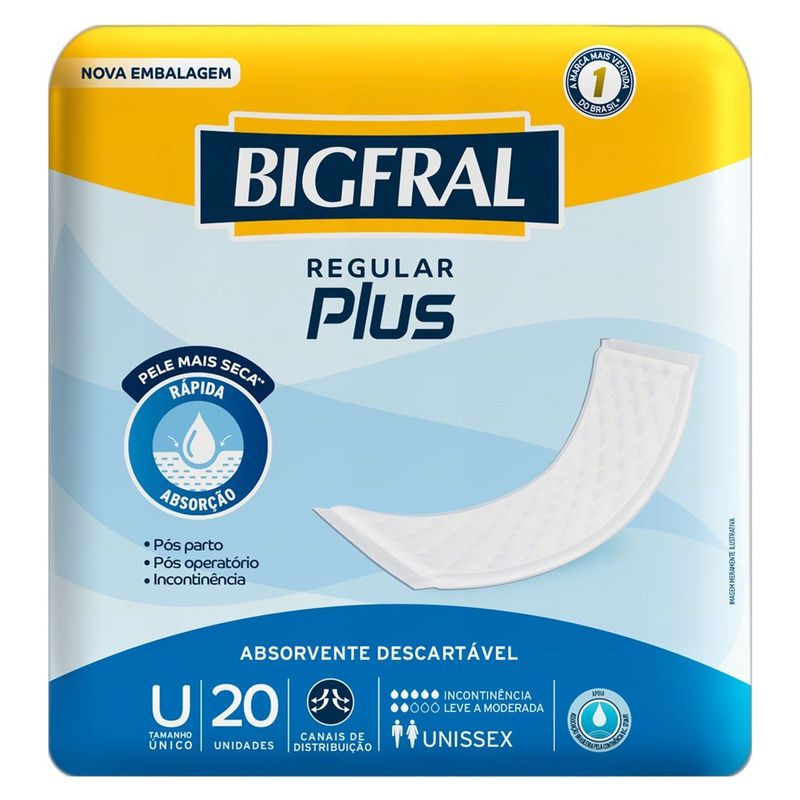 Absorvente-Geriatrico-Bigfral-Regular-Plus-Tamanho-unico-Com-20-Unidades
