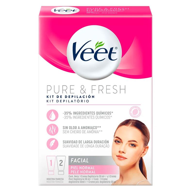 Kit Veet Pure & Fresh Depilação Facial Creme Depilatório 50ml e