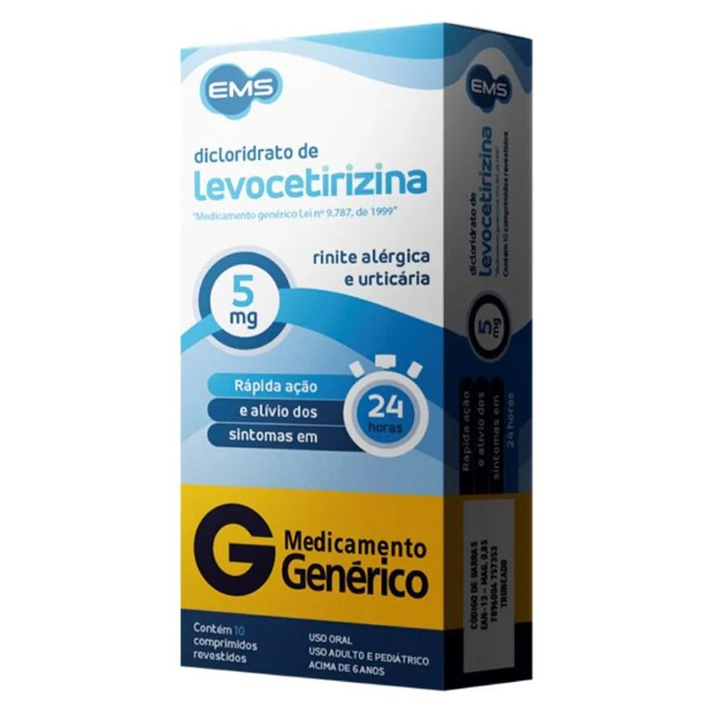 Dicloridrato-Levocetirizina-EMS-5mg-Com-10-Comprimidos
