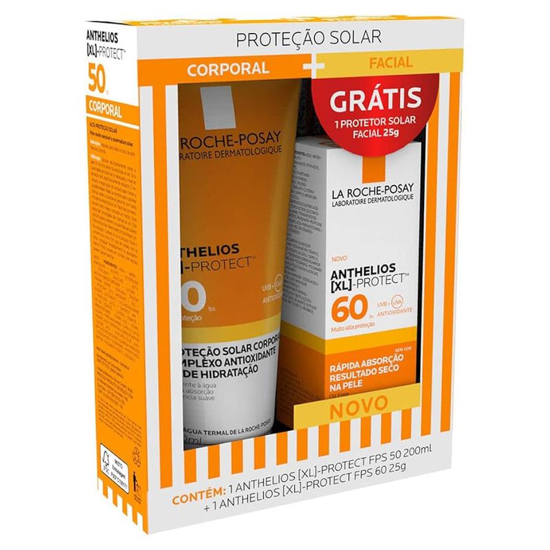 Kit-La-RochePosay-Protetor-Solar-Facial-Anthelios-Sem-Cor-FPS60-25g-e-Protetor-Solar-Corporal-FPS50-200ml