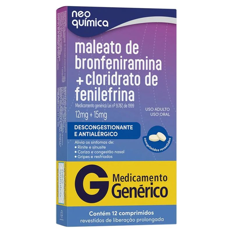 Maleato-de-Bronfeniramina-Cloridrato-de-Fenilefrina-Neo-Quimica-12-Comprimidos