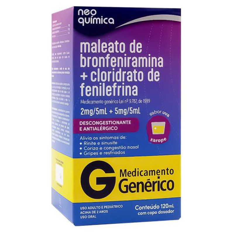 Maleato-de-Bronfeniramina-Cloridrato-de-Fenilefrina-Neo-Quimica-120ml