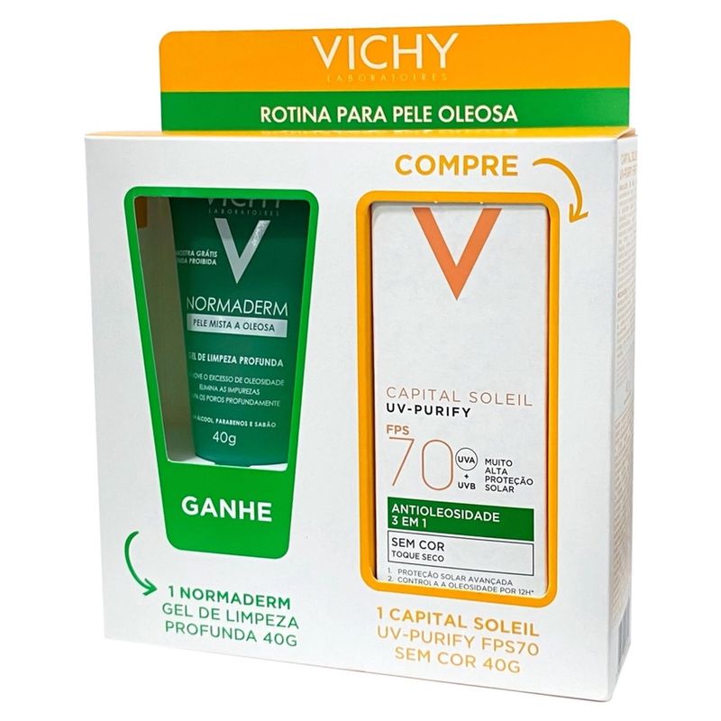 Kit Vichy Protetor Solar Facial FPS70 40g e Gel para Limpeza