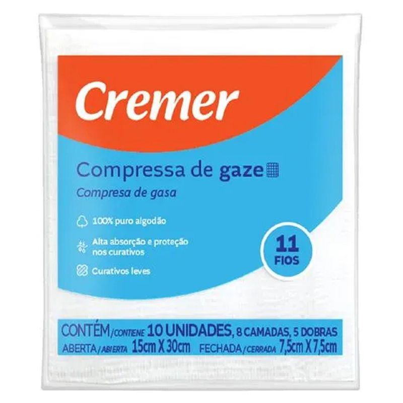 Compressa de Gaze 11 Fios Cremer 7,5X7,5cm 10 Unidades - Coop Drogaria