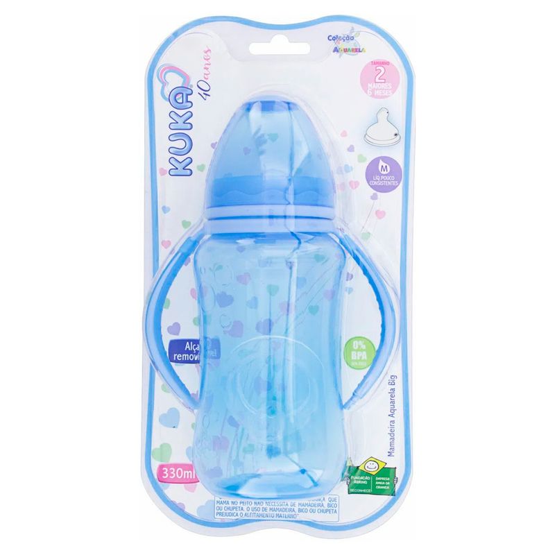 Mamadeira-Kuka-Aquarela-Big-Azul-Bico-Ortodontico-e-Alca-330ml