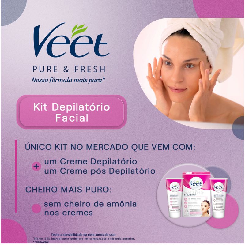 Kit Veet Pure & Fresh Depilação Facial Creme Depilatório 50ml e