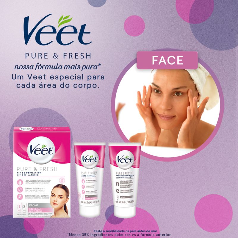 Kit Veet Pure & Fresh Depilação Facial Creme Depilatório 50ml e