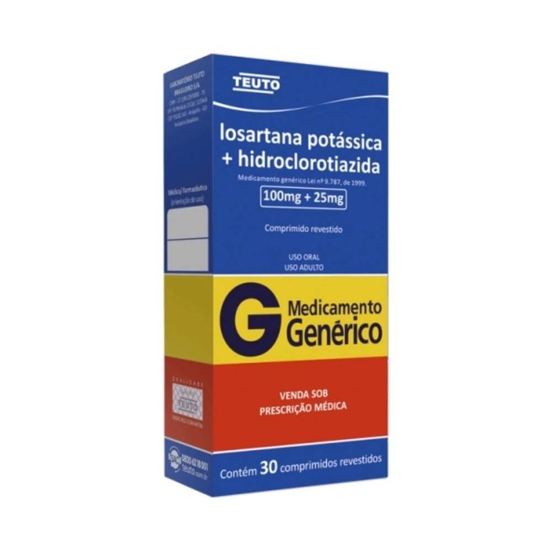 Losartana-Potassica--Hidroclorotiazida-100mg25mg-Generico-30-Comprimidos-Teuto