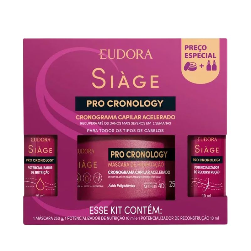 Kit-Siage-Pro-Cronology-Mascara-de-Hidratacao-250g--Potencializador-de-Nutricao-10ml--Potencializador-de-Reconstrucao-10ml