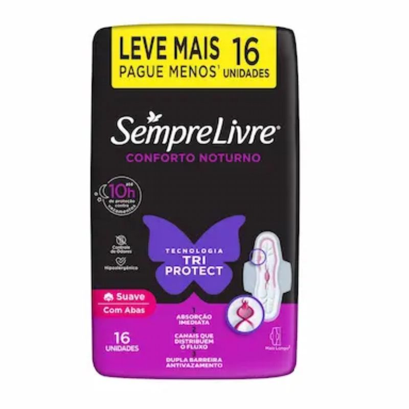 Absorvente-Externo-Sempre-Livre-Adapt-Plus-Noite-e-Dia-Cobertura-Suave-com-Abas-Com-16-Unidades