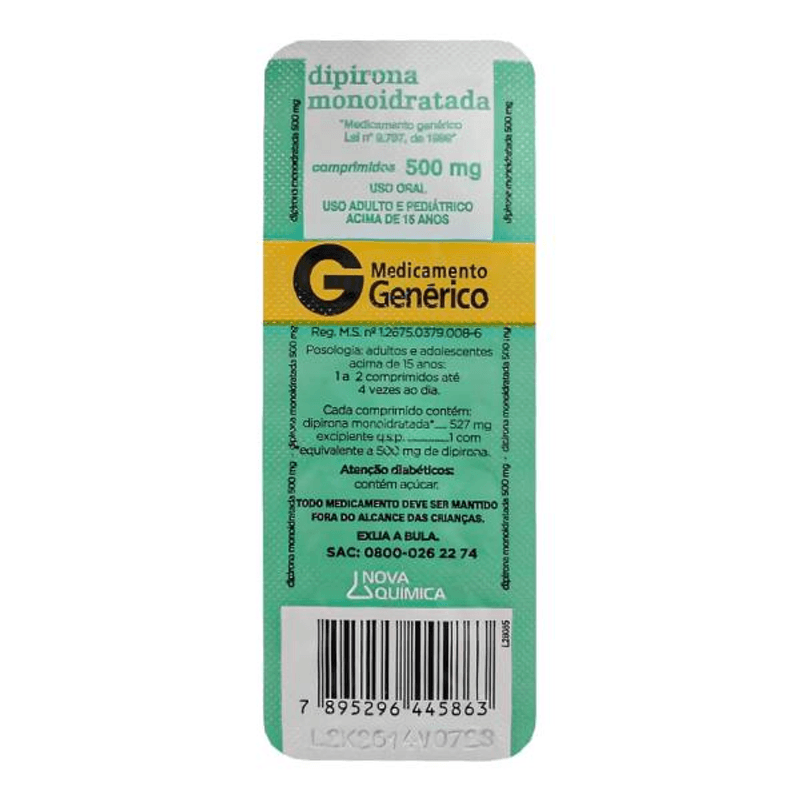 Dipirona 500mg Com 10 Comprimidos